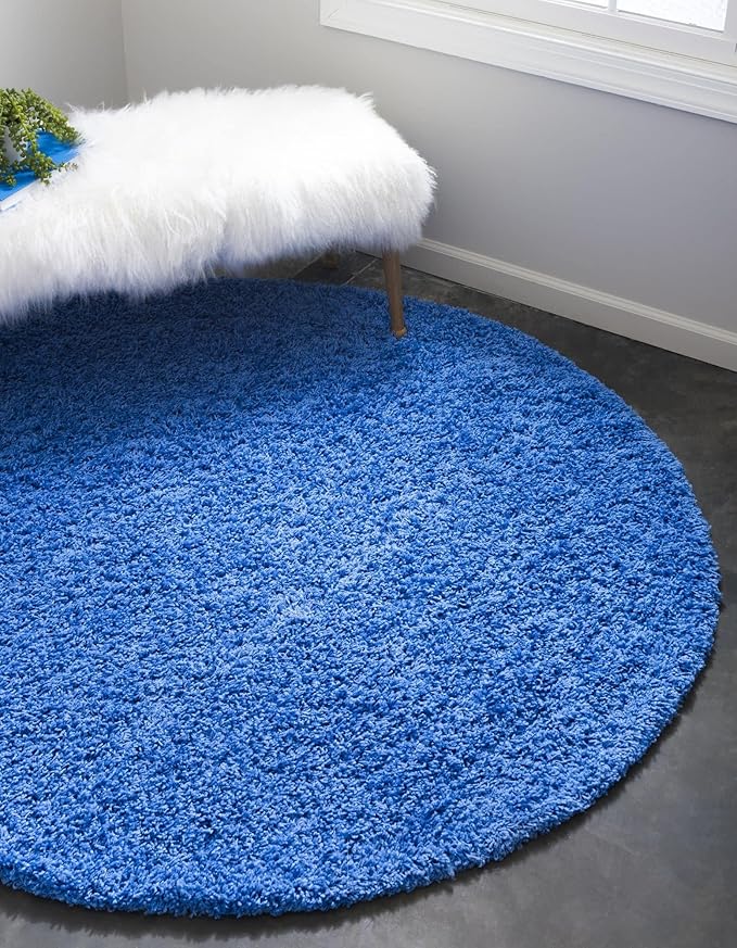 Unique Loom Solid Shag Collection Area Rug (7' 1" Round, Periwinkle Blue)