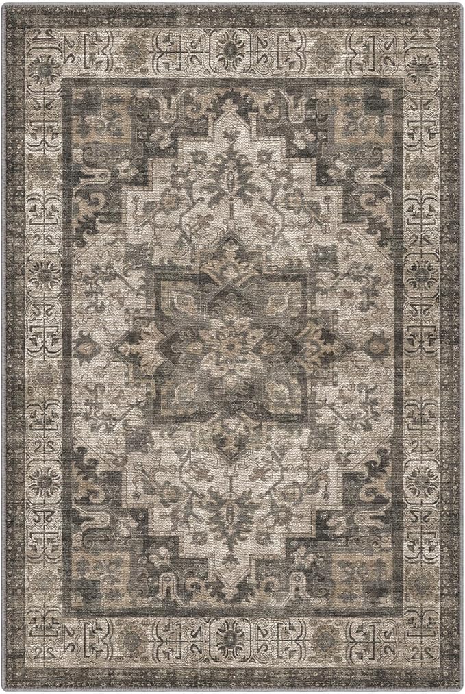 LUMI Washable Area Rug 5x8 for Living Room, Ultra Soft Stain Resistant Carpet with Non Slip Rubber Backing, Non-Shedding Low Pile Rugs for Bedroom, Dining Room, Indoor, Office