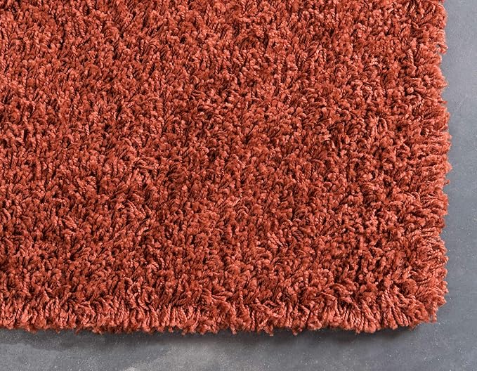 Unique Loom Solid Shag Collection Area Rug (9' x 12' 2" Rectangle, Terracotta)