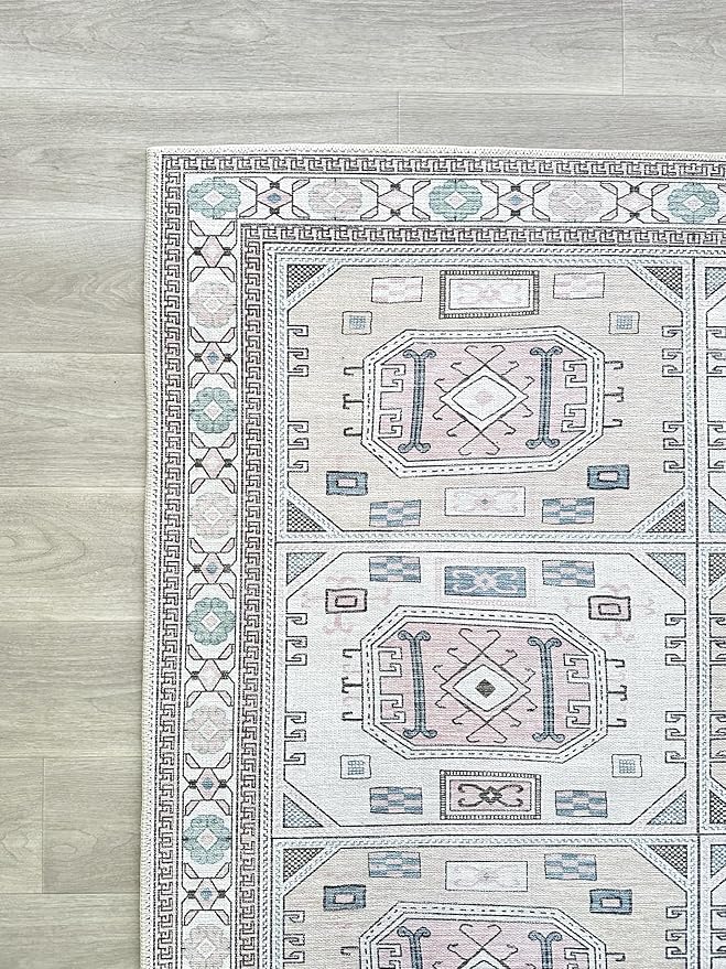 Fame Living Faded Oushak Rug, Turkish Vintage Floral Pastel Large Oversized Area Rugs for Living Room Dining Bedroom Kitchen Bathroom Nursery (848BrCr, 5'9" x 8'9")