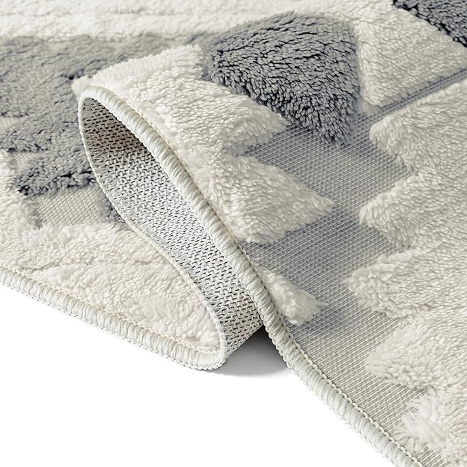 Ivory Grey 6x9 Area Rug Washable Living Room Moroccan Shag Carpet Non Slip Soft Neutral Boho Plush Pile Large Throw Rug for Office Bedroom Dining Room Playroom