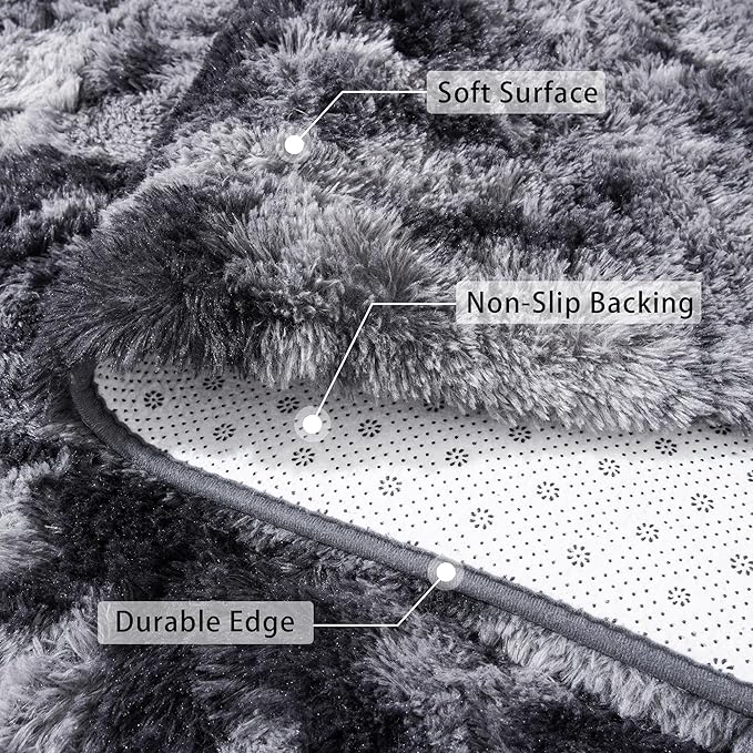 Beglad Fluffy Large Area Rugs 9x12 Feet, Modern Minimalist Style Shag Fuzzy Rugs, Non-Slip Indoor Carpet Soft Rugs for Kids Room, Bedroom & Living Room, Tie-Dyed Dark Grey