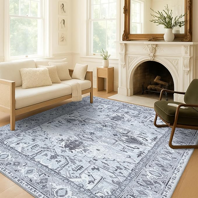 Washable Area Rug. Modern Farmhouse. Vintage. Turkish. Bohemian. Distressed. Oriental. Traditional. Rugs for Living Room. Dining. Bedroom. Office. Entryway. Foyer. (861GG, 2'5" x 13')