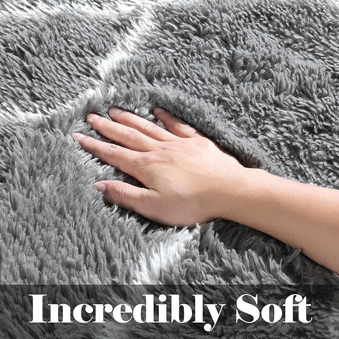 ONASAR Area Rugs for Living Room Bedroom, 5x8 Washable Fluffy Grey and White Rug, Geometric Boho Soft Plush Shaggy Fuzzy Floor Carpet for Nursery Kids Girls Boys Teen Dorm Home Decor Aesthetic