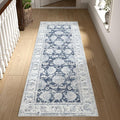 jinchan Fiora Runner Rug 2x5 Washable Hallway Runner- Vintage Floral Non Slip Low-Pile Soft Thin Kitchen Rug Distressed Carpet for Farmhouse Bedroom Entryway Laundry Room(2x5ft, Dark Blue)