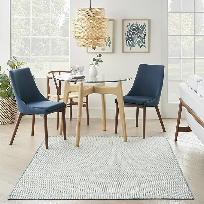 Nourison Home Courtyard Ivory Aqua 5' x 7' Area Rug - Easy Clean, Non Shedding, Bed Room, Living Room, Dining Room, Kitchen (5' x 7')