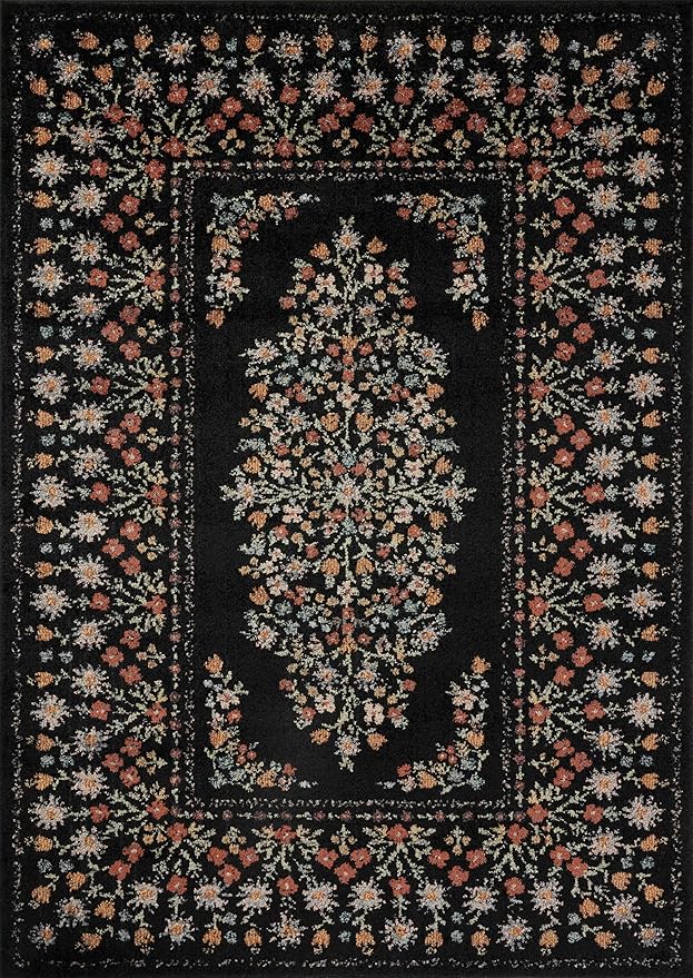 Loloi Rifle Paper Co. Laurel Collection LAU-02 Black 7'-10" x 10' Area Rug