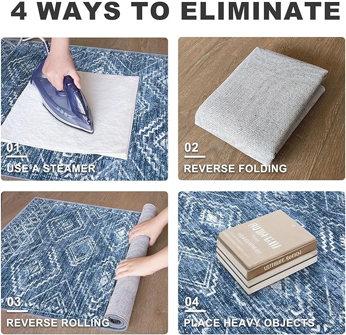 KILOCOCO Hallway Runner Rug 2x10 Runners for Hallways Washable Runner Rug Non Slip Rubber Backed Low-Pile Runners for Bedroom Kitchen Living Room Laundry Room Boho Rugs, Stonewashed Blue
