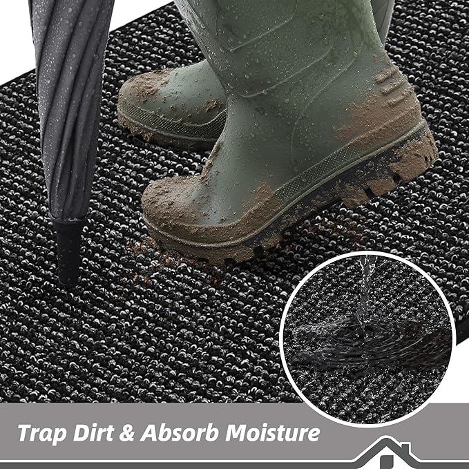 BEQHAUSE Dirt Trapper Door Mat 24" x 60", Non-Slip Washable Doormats Entrance Mat, Dirt Resistant and Absorbent Welcome Mat, Low Profile Floor Mats for Front Back Door and Entryway, Black