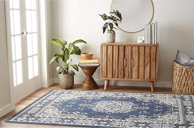 Home Dynamix Premium Sakarya Traditional Medallion Border Area Rug, Midnight Blue, 9'2"x12'5" Rectangle