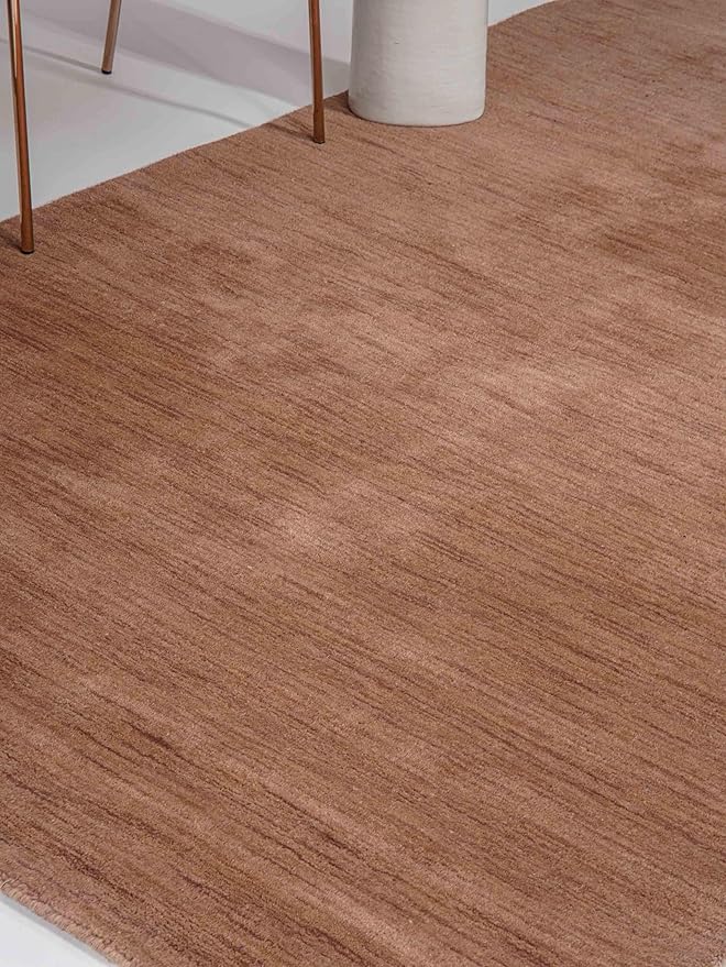 Hand Knotted Loom Wool ECO-Friendly Area Rugs - 5'x8', Rectangle, Light Brown Color, Solid Plain Design, High Pile Thick Handmade Anti Skid Rugs for Living Room (L00111)