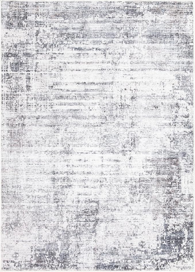 Bloom Rugs Washable Non-Slip 8' x 10' Rug - Gray/Charcoal/Blue Modern Abstract Area Rug for Living Room, Bedroom, Dining Room, and Kitchen - Exact Size: 8' x 10'
