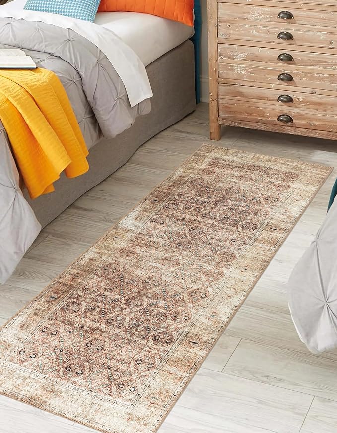 Keen Home Design 2x10 Rug - Machine Washable Runner Rug with Non-Slip Backing, Ideal for Hallway, Entryway, Kitchen, Laundry Room - Vintage, Easy Clean, Durable, Low Pile - (2'6" x 10')