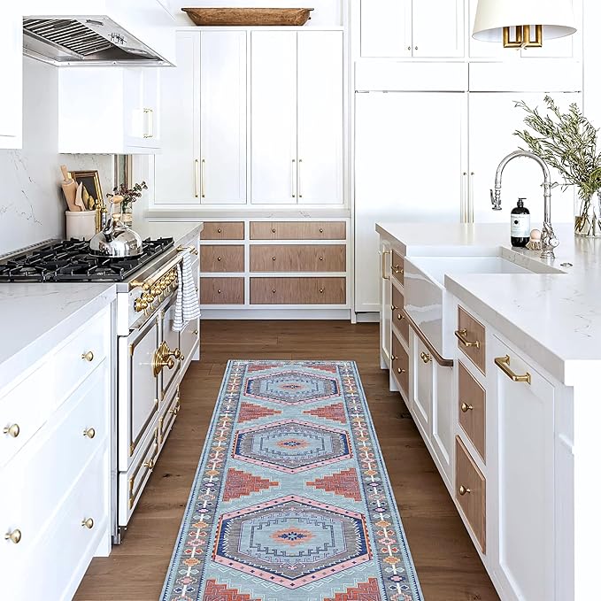 Fame Living Washable Area Rug. Modern Farmhouse. Vintage. Turkish. Bohemian. Distressed. Oriental. Traditional. Rugs for Living Room. Dining. Bedroom. Office. Entryway. Foyer. (856BlM, 2'5" x 6'5")
