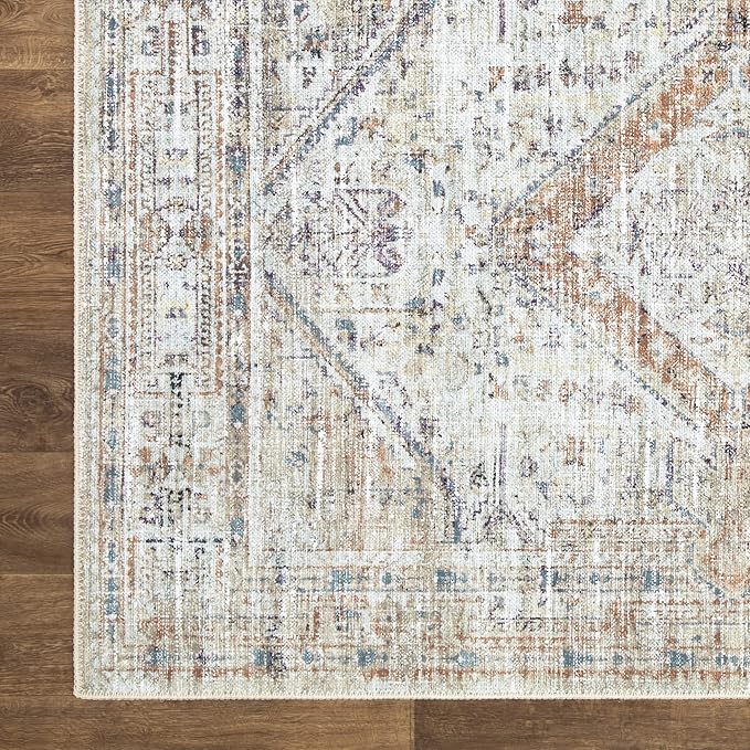Bloom Rugs Washable Non-Slip 4' x 6' Rug - Peach/Beige Traditional Area Rug for Living Room, Bedroom, Dining Room, and Kitchen - Exact Size: 4' x 6'