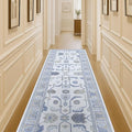 Fame Living Cream Blue Oushak Runner Rug, Modern Runners, Turkish, Eclectic, Floral, Pastel, Washable, Small Throw Rugs, Short Runner for Hallway, Laundry, Foyer, Bedroom, Kitchen, Bathroom, 2'5"x6'5"