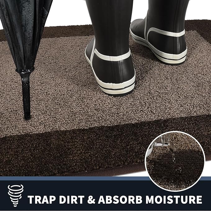 PURRUGS Dirt Trapping Door Mat 24" x 96", Non-Slip/Skid Machine Washable Entryway Rug, Shoes Scraper, Throw Rug, Super Absorbent Area Rug for Muddy Wet Shoes and Paws, Grayish Brown & Coffee