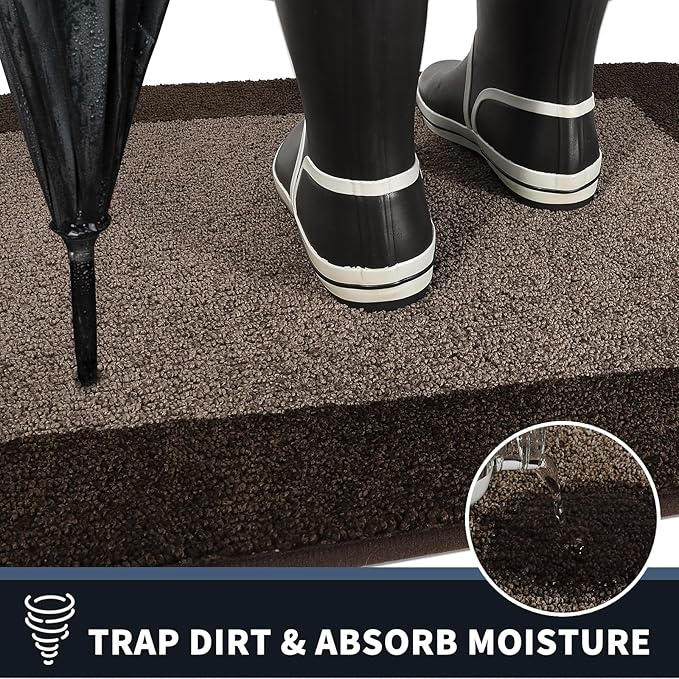 PURRUGS Dirt Trapping Door Mat 24" x 60", Non-Slip/Skid Machine Washable Entryway Rug, Shoes Scraper, Throw Rug, Super Absorbent Area Rug for Muddy Wet Shoes and Paws, Grayish Brown & Coffee