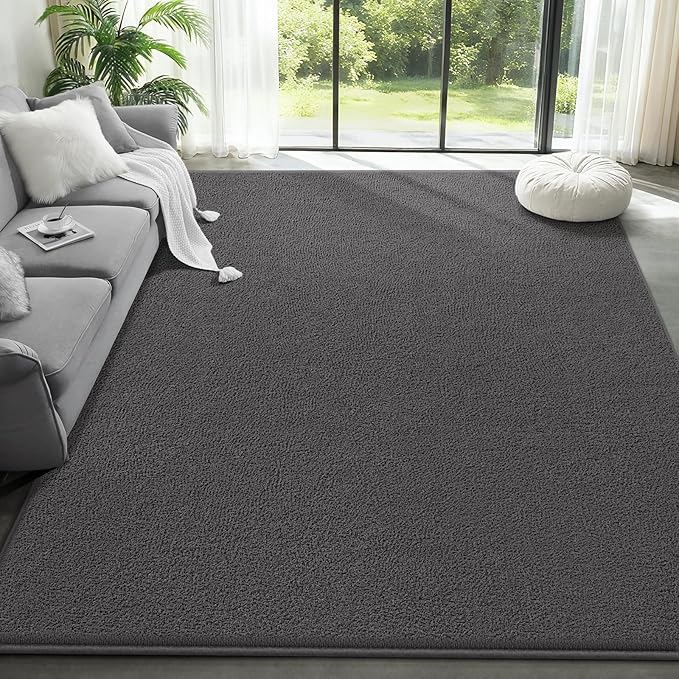 Large Modern Area Rugs for Living Room Bedroom, 7x10 Feet Dark Grey Ultra Soft Solid Thickened Memory Foam Indoor Minimalist Carpets, Non-Slip Comfy Rugs for Boys Girls Nursery Kids Room Home Décor