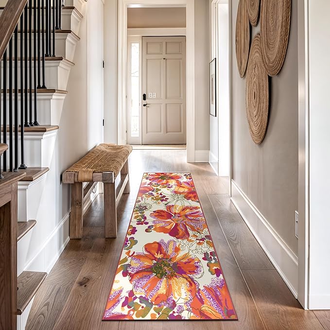 Rugshop Multi Bright Flowers Non Slip Non-Shedding Runner Rug for Hallway, Kitchen and Laundry Room, 2'7" x 8'