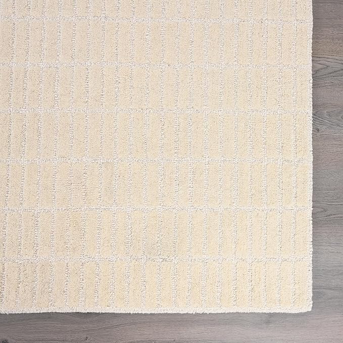 Hand-Tufted 100% Wool Area Rug – Unique Modern Geometric Grid Pattern, Soft Plush Textured Carpet for Living Room, Bedroom, Dining Room & Entryway (Beige, 7' x 9')