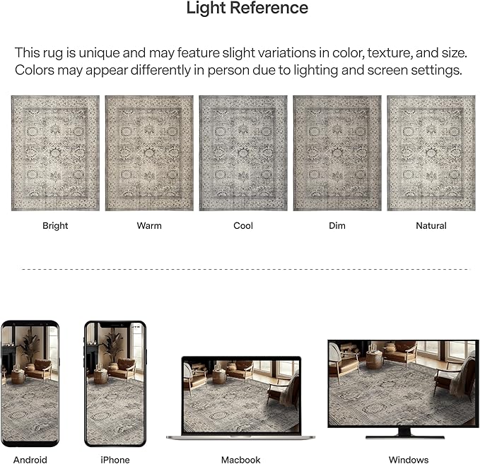 ReaLife Rugs Machine Washable Area Rug Runner - Living Room Bedroom Bathroom Kitchen Entryway Office - Padded Low Pile Stain Resistant Premium - Boho Farmhouse Vintage - Paz - Beige Gray Ivory 3'x5'