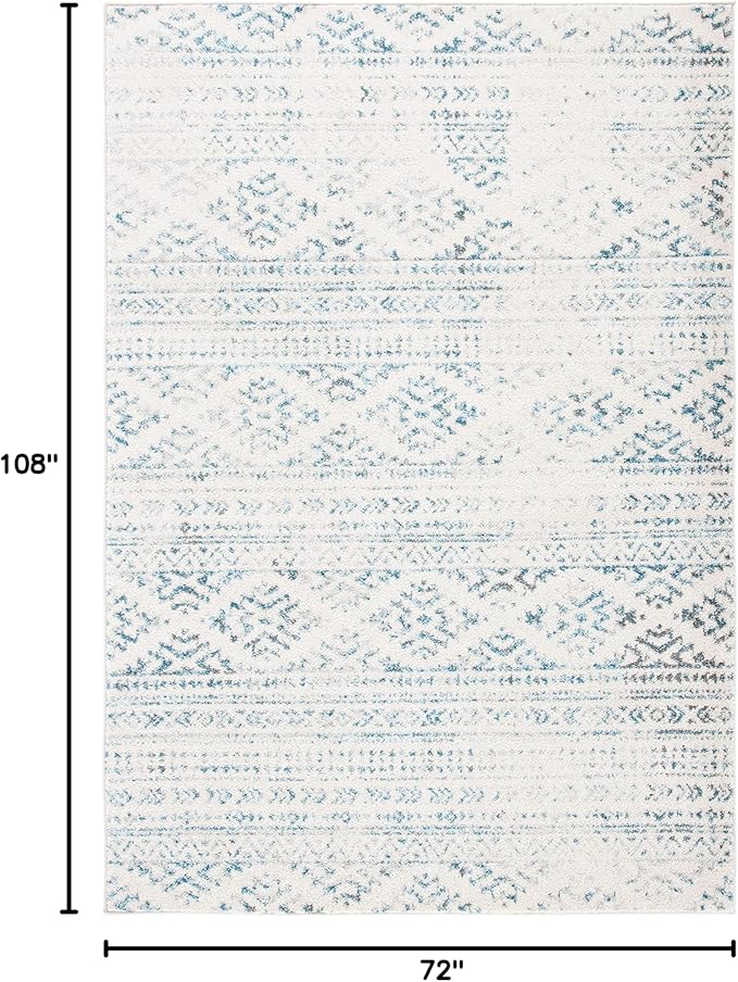 SAFAVIEH Area Rug 6x9 - Tulum Collection - Ivory & Turquoise, Moroccan Boho Tribal Design, Non-Shedding & Easy to Clean, Ideal for Living Room, Bedroom, Dining Space (TUL272E)