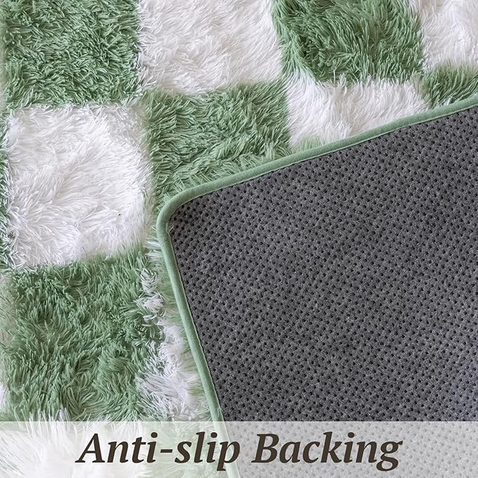 6x9 Area Rugs for Living Room Bedroom, Soft Fluffy Shaggy Bedside Rug, Indoor Floor Carpet for Kids Playroom, Dorms, Nursery Rooms, Home Decor (Green & White 6'x9')