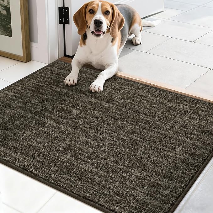 COSY HOMEER-Door-Mat,Dirt Trapper Entryway Rugs 20"x32",Non Slip Washable Entrance Mats,Absorbent Welcome Mat,Low Profile Dog Door Mats for Front Back Doomats and Wet Shoes,Brown