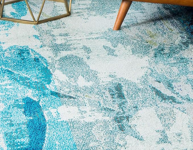 Unique Loom Positano Collection Coastal Modern Fish Light Blue Area Rug (5' x 8')