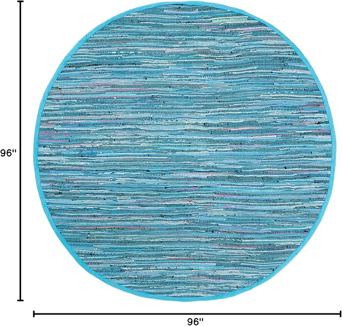 SAFAVIEH Rag Rug Collection 8' Round Blue/Multi RAR121B Handmade Boho Stripe Cotton Area Rug
