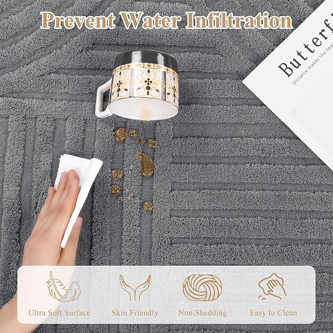 Pauwer 5x7 Washable Area Rugs for Living Room Modern Grey Solid Color Soft Fluffy Rugs for Bedroom Non Slip Boho Accent Indoor Mat Floor Carpet Cover for Kids Room Dining Room Kitchen Office