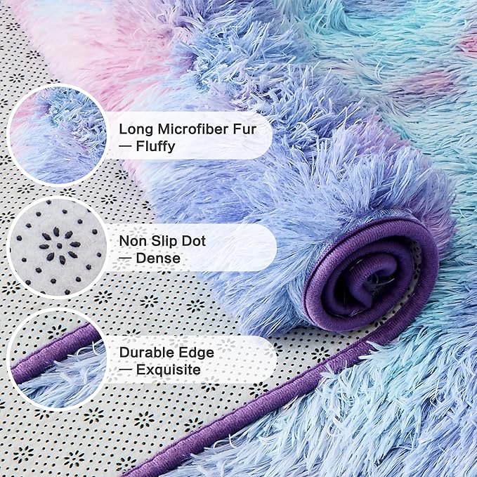 Andency Soft Area Rugs for Living Room Bedroom, 3x5 Non-Slip Fluffy Shag Carpet, Indoor Floor Fuzzy Shaggy Living Room Plush Rug for Kids Dorm Nursery Home Decor Aesthetic, Tie-Dyed Unicorn Rainbow