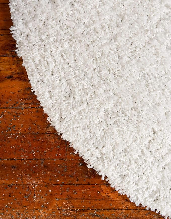 Unique Loom Davos Shag Collection Area Rug - Solid (4' 1" Round, White/ Ivory)
