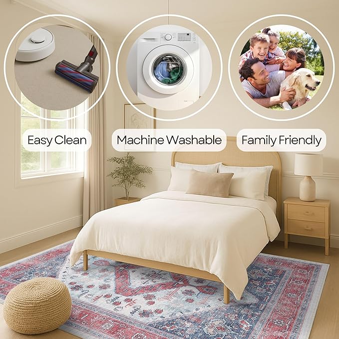 Fame Rugs Turkish Rug. Washable Vintage Oriental Antique Inspired Traditional Doormat Small Modern Area Rugs Luxury Entryway Entry Bedroom Bathroom Kitchen (402RN, 2'5 x 6'9)