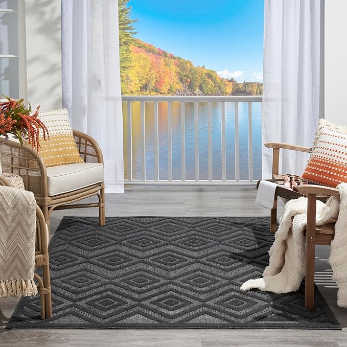Nourison Home Versatile Charcoal Black 6' x 9' Area Rug - Easy Clean, Non Shedding, Bed Room, Living Room, Dining Room, Kitchen (6' x 9')