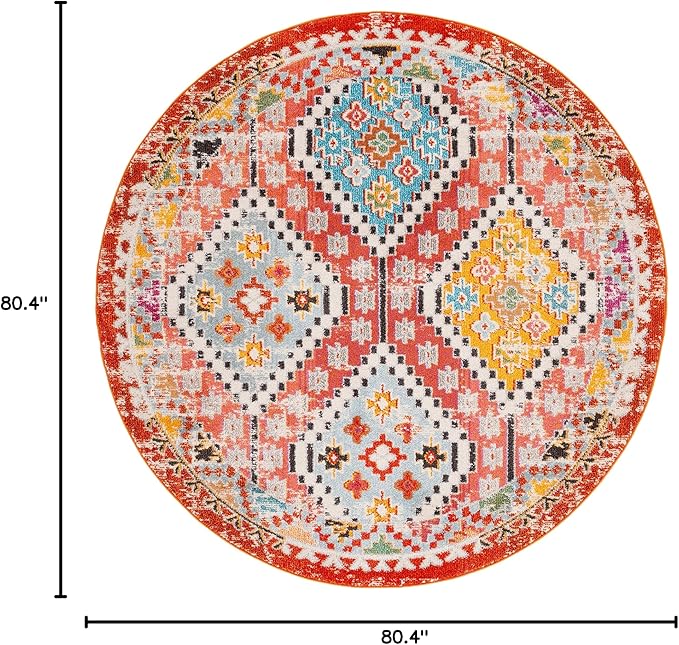 SAFAVIEH Madison Collection 6'7" Round Rust/Pink MAD418Q Boho Diamond Distressed Non-Shedding Entryway Foyer Living Room Bedroom Kitchen Area Rug