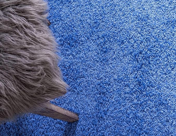 Unique Loom Solid Shag Collection Area Rug (6' 1" Round, Periwinkle Blue)