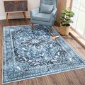 Bloom Rugs Caria Washable Non-Slip 8x10 Rug - Blue/Charcoal Traditional Area Rug for Living Room, Bedroom, Dining Room, and Kitchen - Exact Size: 7'8" x 10'