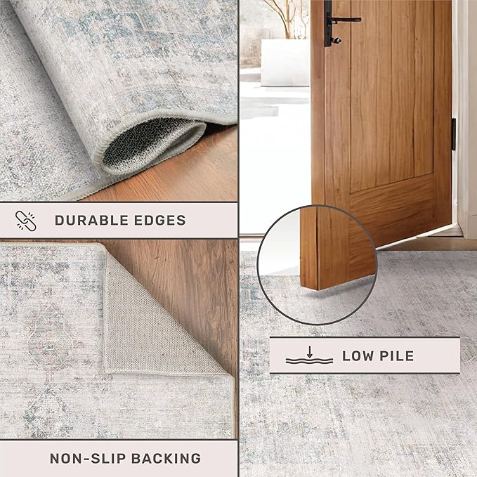 Light Blue Area Rugs for Living Room - 7x10 Washable Modern Abstract Rug for Bedroom, Dining Room Under Table, Home Office, Soft Washable & Stain Resistance (Dusty Blue)