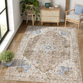 jinchan Kelda Area Rug 4x6 Washable Bedroom Rug Vintage Soft Indoor Floor Cover Retro Distressed Mat Accent Lightweight Non-Slip Thin Carpet for Kitchen Bathroom Living Room Brick Red