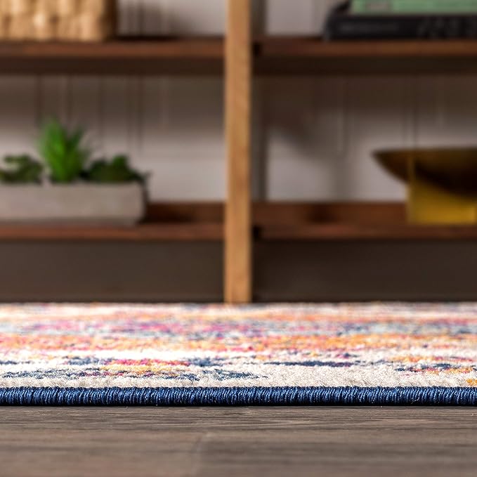 JONATHAN Y Boho Vintage Blue/Multi 5' Round Area Rug, Bohemian Flair Medallion, Floral Easy-Cleaning High Traffic for Living Room, Bedroom, Kitchen, Pet-Friendly, Non Shedding (BMF106A-5R)