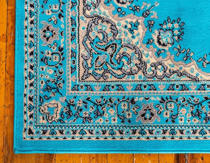 Unique Loom Reza Collection Traditional Persian Style Area Rug, 4 x 6 ft, Turquoise/Ivory