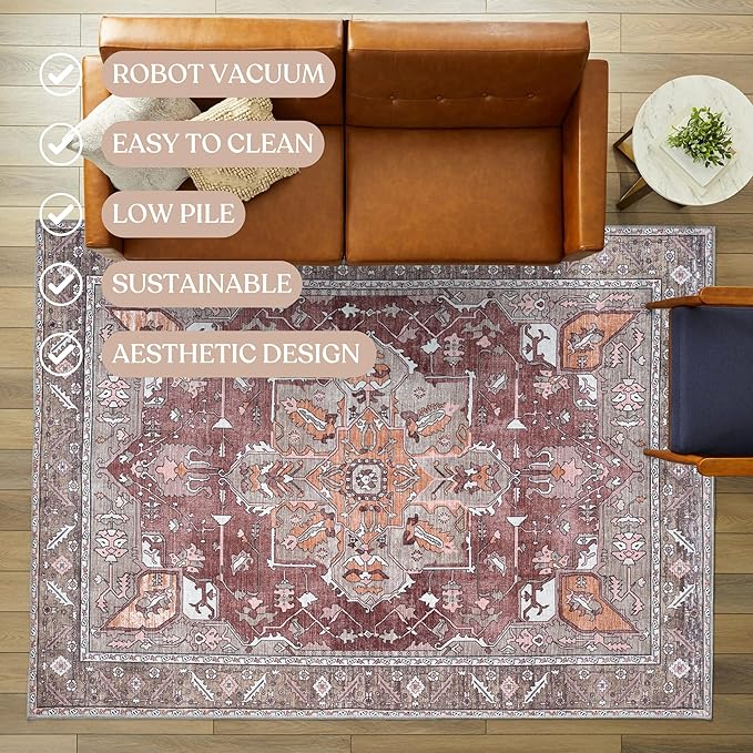 Washable Area Rug. Modern Farmhouse. Vintage. Turkish. Bohemian. Distressed. Oriental. Traditional. Rugs for Living Room. Dining. Bedroom. Office. Entryway. Foyer. (857RB, 2'5" x 4'9")