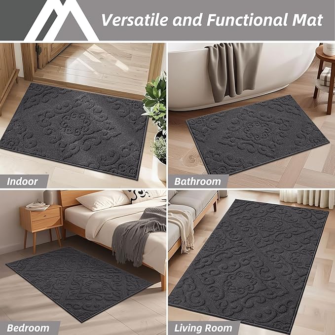 COSY HOMEER Door Mat 32”x48”,Absorbent Dirt Trapper Entryway Rugs,Non-Slip Welcome Mat,Washable Entry Rugs,Low Pile Doormat for Front Back Door,Wet Shoes & Paws,Dark Grey