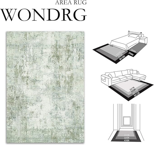 12x15 Washable Area Rug Sage Green Abstract Living Room Bedroom Carpet Neutral Modern Non-Slip Soft Low Pile Lightweight Vacuumable Large Throw Rug for Dining Room