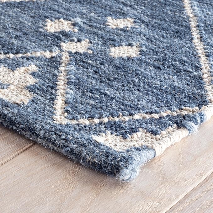 Dash & Albert Kota Indigo Handwoven Wool Rug, 8.5 X 11.5 Feet, Blue Geometric Pattern