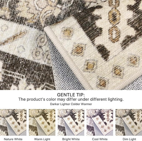 2x5 Runner Rug Machine Washable Boho Runners for Hallway,Ultra-Thin Low Pile Rug,Lightweight Indoor Carpet,Non Slip Floral Runners for Enrtyway, Corridor, Home Office, Kitchen,Brown
