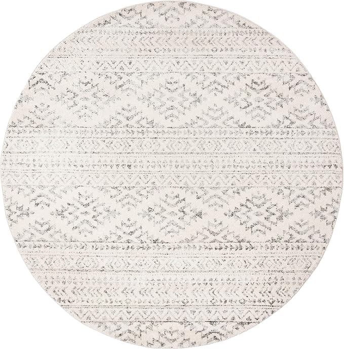 SAFAVIEH Tulum Collection Area Rug - 3' Round, Ivory & Grey, Moroccan Boho Tribal Design, Non-Shedding & Easy to Clean, Ideal for Entryway, Foyer, Accent Space, Bedroom (TUL272A)