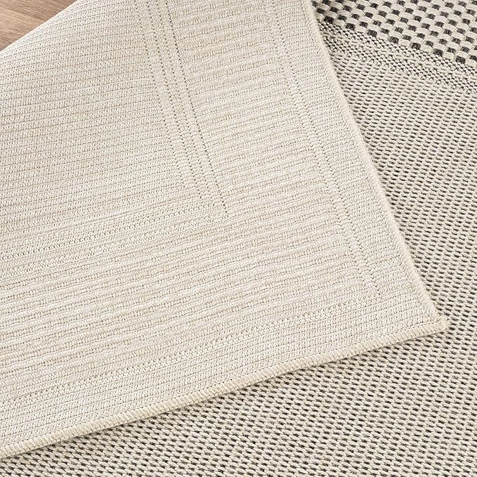 CAMILSON Easy Jute Rug 8x10, Indoor Outdoor Off-White Color Fiber Area Rugs for Entry, Living Room and Bedroom Rug, Bordered Boho Woven Design, Easy-Cleaning, Washable Outside Carpet (8 x 10)